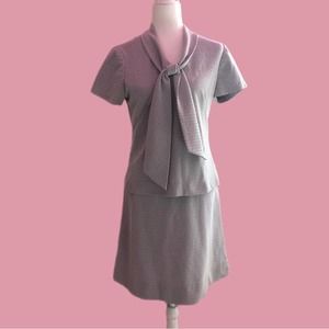 Vintage Short Sleeve Top and Skirt Set Brown and White Print Size S/M